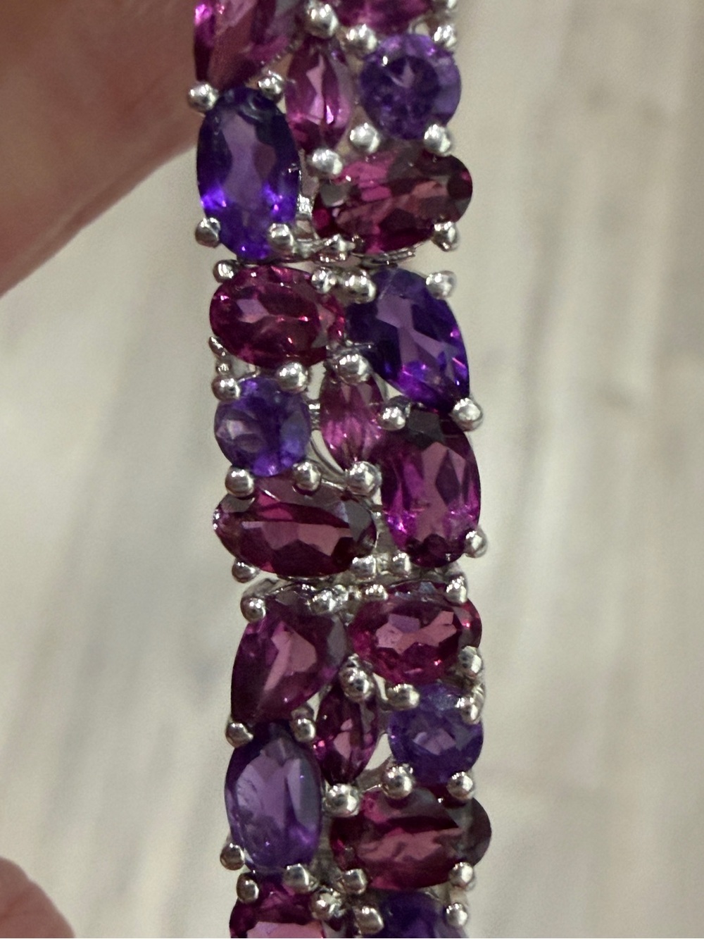 Orissa Rhodolite Garnet & Amethyst Floral Sterling Silver Wide 6.50” Bracelet - Picture 6 of 15